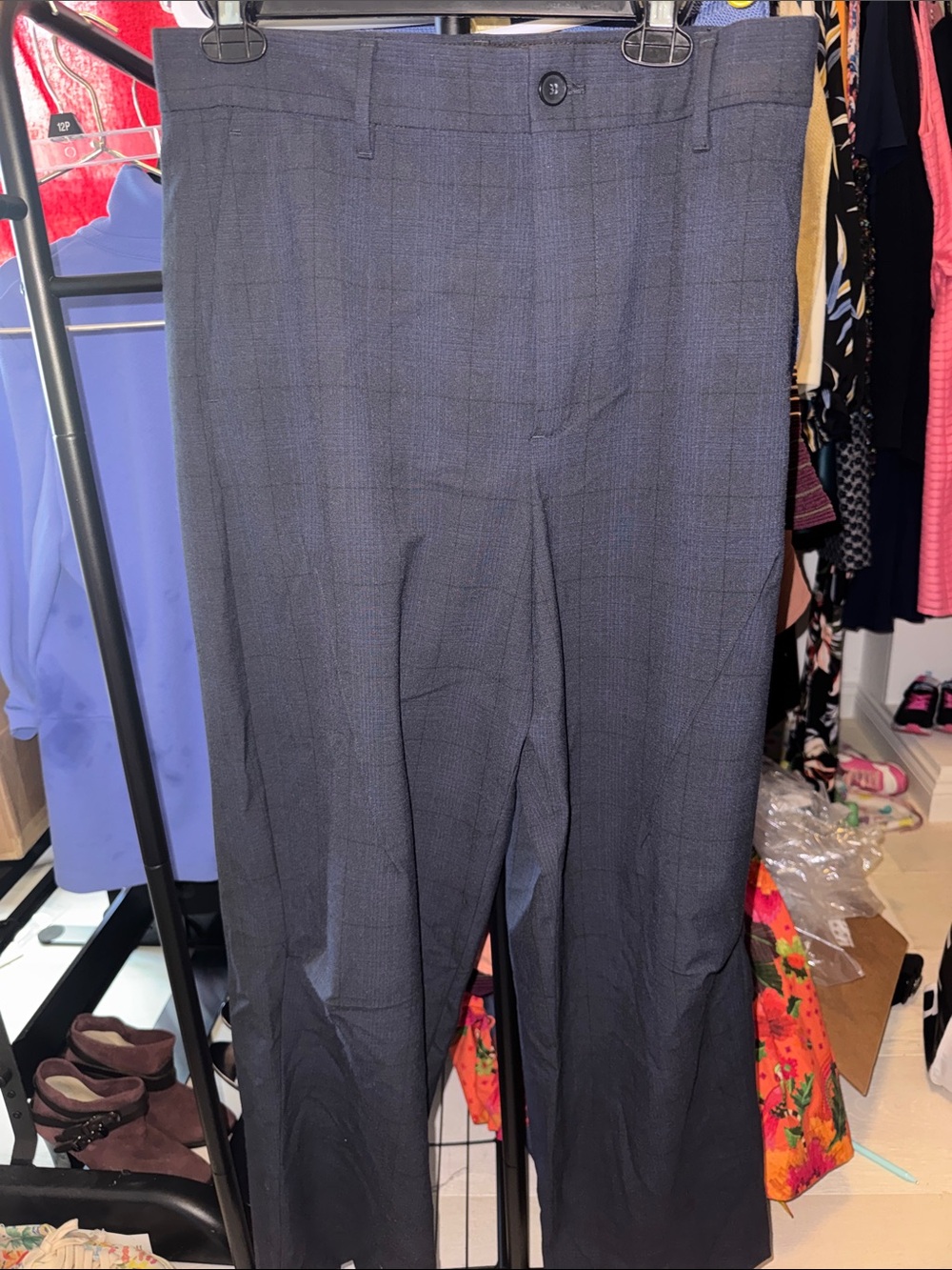 Zara Men's Dark Navy Subtle Plaid Dress Pants